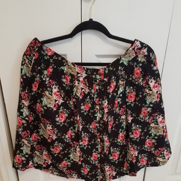 Floral Mini with Black Long Sleeve Lace Blouse - Picture 2 of 3